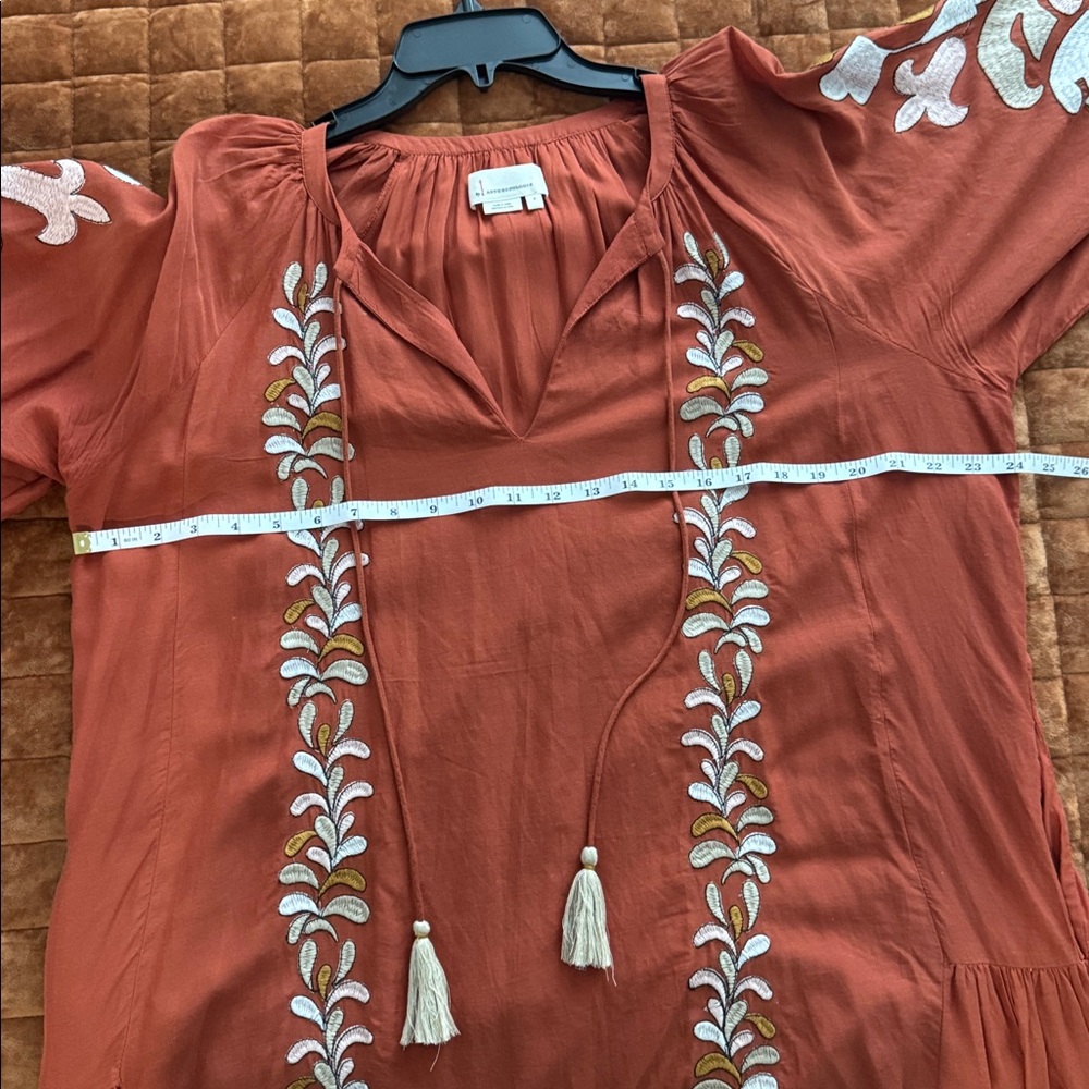 Anthropologie Rust Embroidered Long Sleeve Dress - Picture 17 of 17